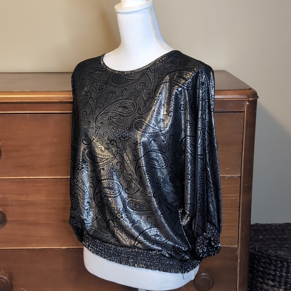 VINTAGE 80's Maggie Lawrence Collection HOLIDAY Print Blouse - Picture 2 of 11